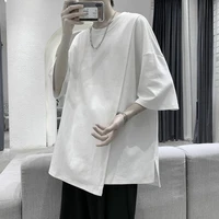 asymmetrical side slit men o neck short sleeve streetwear 2022 summer loose fashion cool t shirt casual harajuku oversized tops