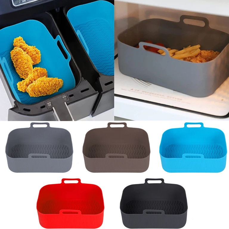 

Rectangular Air Fryer Silicone Pot Square 19cm Reusable Air Fryer Accessories Kitchen Tool For Cake Baking Cooking Pizza