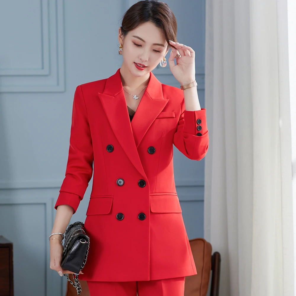 Formal Ladies Blazer Women Business Suits with Sets Work Wear Korea Office Uniform Dark Black piece Large Size Pants Jacket Set enlarge