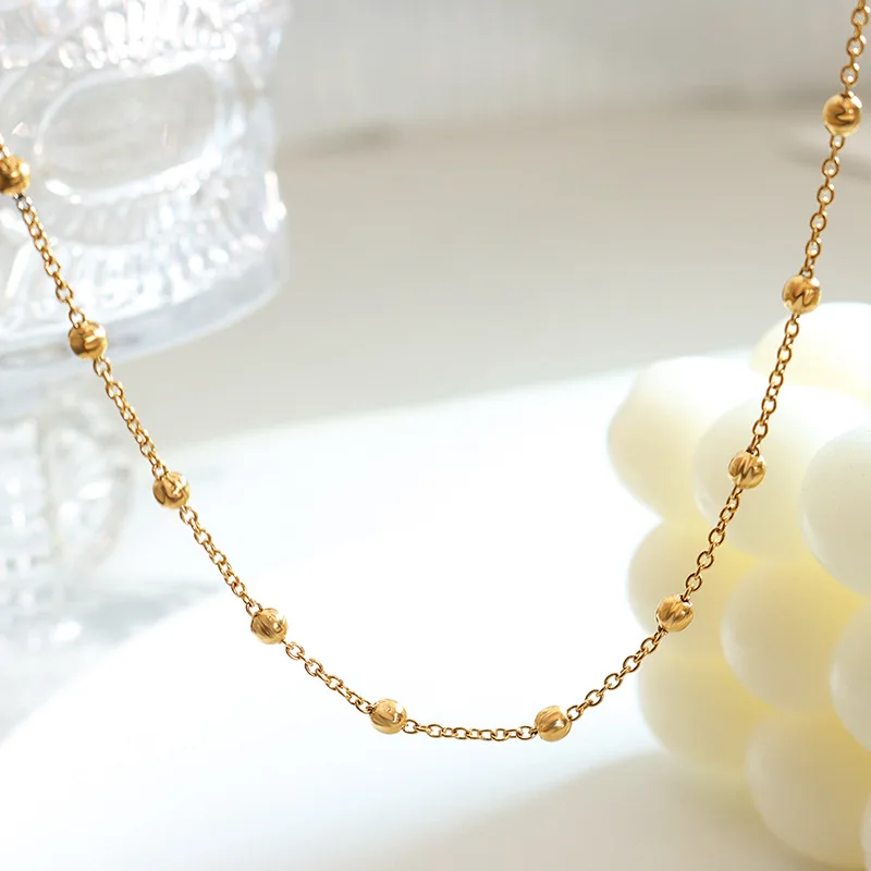 

Fashion Neckchain Simple Design Beaded Necklace 316L Stainless Steel Women's Jewelry Waterproof And Colorfast