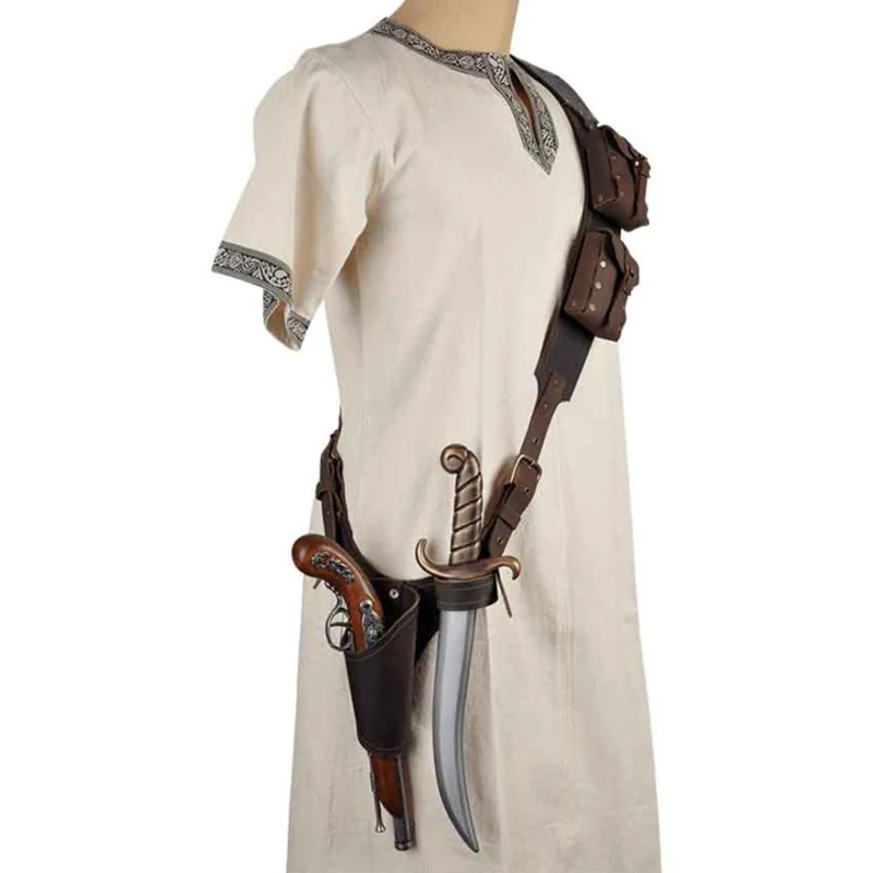 

Pirate Baldric Kit For Flintlock Pistol With Sword Dagger Holder Frog Shoulder Belt Holster Bandolier Bag Steampunk Larp Costume