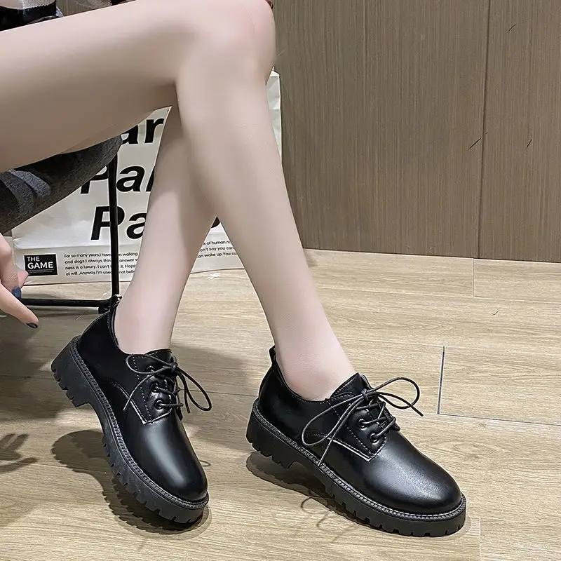 2023 New Small Leather Shoes Vintage British Style Black Working Women's Shoes Spring and Autumn Single Shoes
