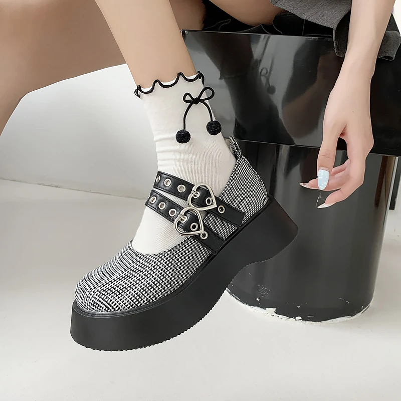 

Sweet Heart Buckle Strap Mary Janes Shoes Women Platform Shoes Lolita Style Wedge High Heels College Student Cosplay Shoes 2022