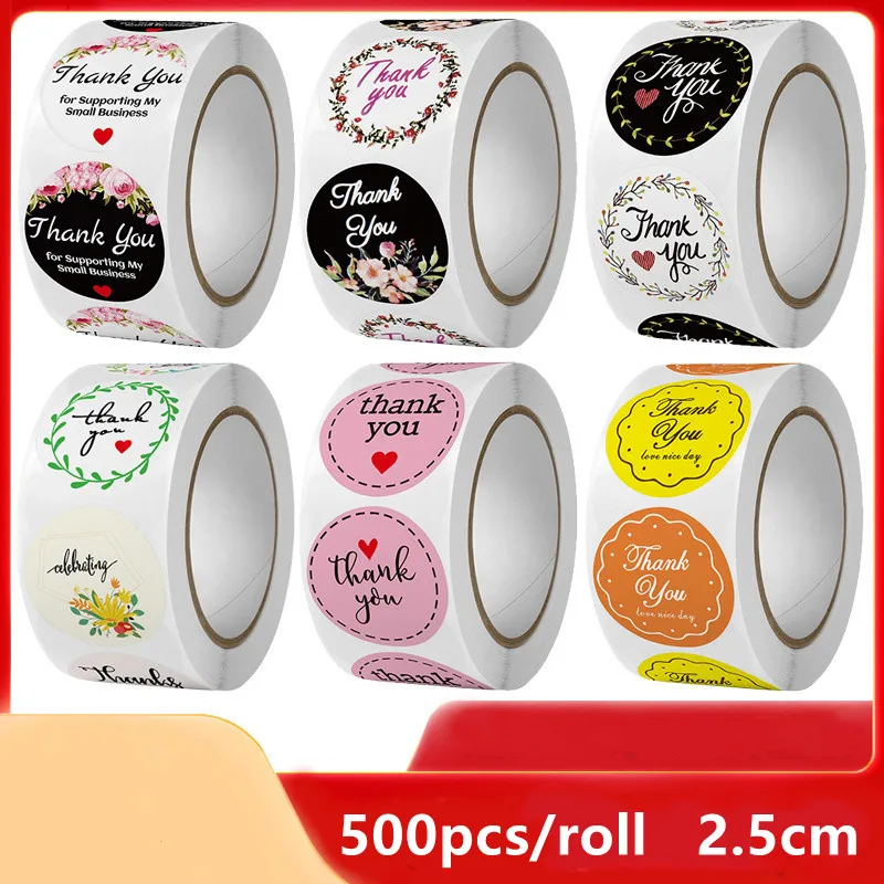 

500 шт./рулон, круглые наклейки с надписью Thank You