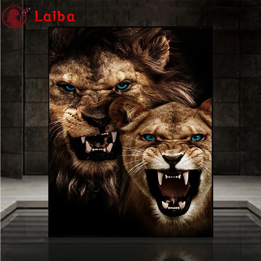 

Diamond Embroidery Modern Animal Art Roaring Lion Full Square round Diamond Mosaic Rhinestones Painting Cross Stitch Wall Decor