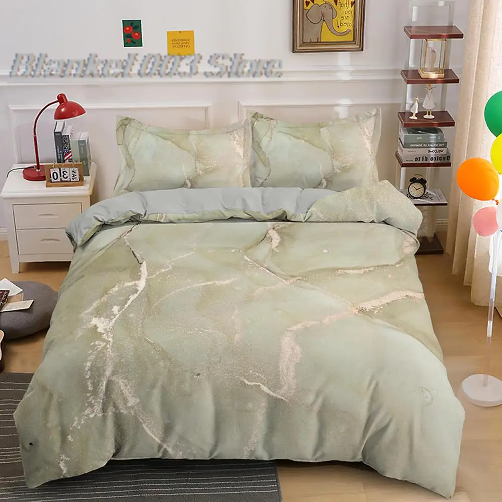 

Customize Marble Green Pink Adult Bedding Set 2/3pcs Bedclothes Nordic Home Duvet Cover Pillowcases Single Twin Double Size