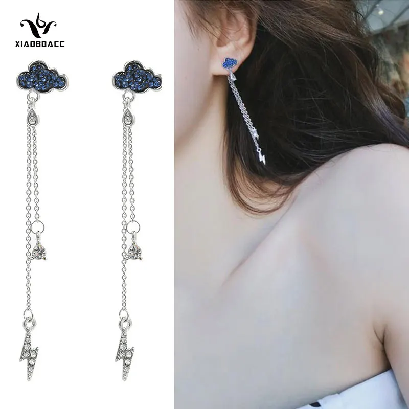 

XiaoboACC 925 Silver Needle Long Tassel Cloud Earrings for Women Party Wedding Retro Zircon Drop Earring Jewelry