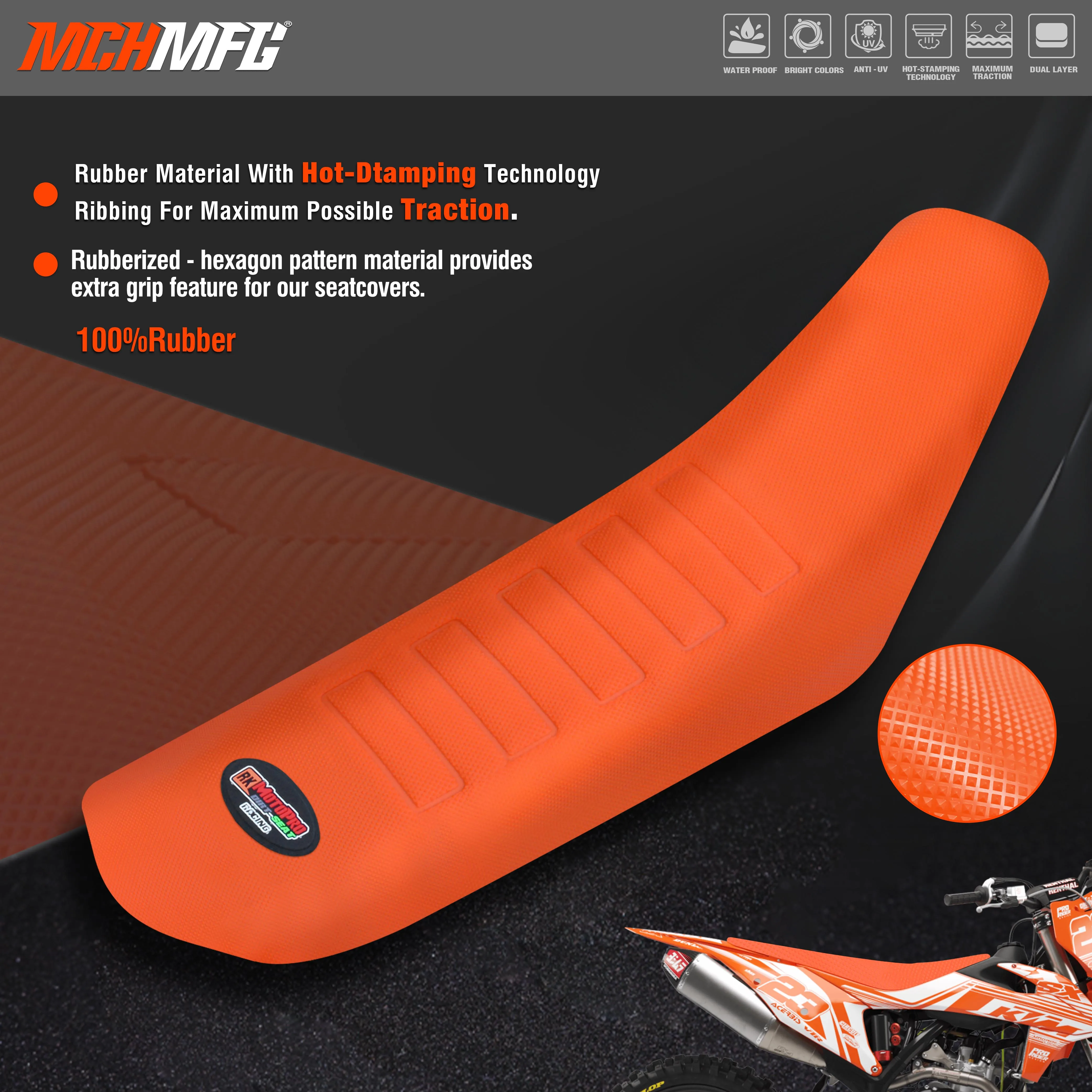 

MCHMFG Rib Ribbed Gripper Seat Cover in Waterproof Set Protection Antislip Upset Apply to For KXF CRF YZF WR TC FC SX SXF EXC