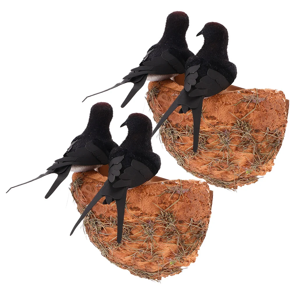 

2 Sets Tree Bird Nest Adornment Light House Decorations Home Wall Accents Swallow Statue Standing Ornaments Bird's Layout Neat