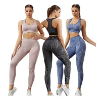 new yoga fitness tracksuits for women gym seamless sleeveless vest bra and high waist jogging leggings sport 2 piece sets tz2126