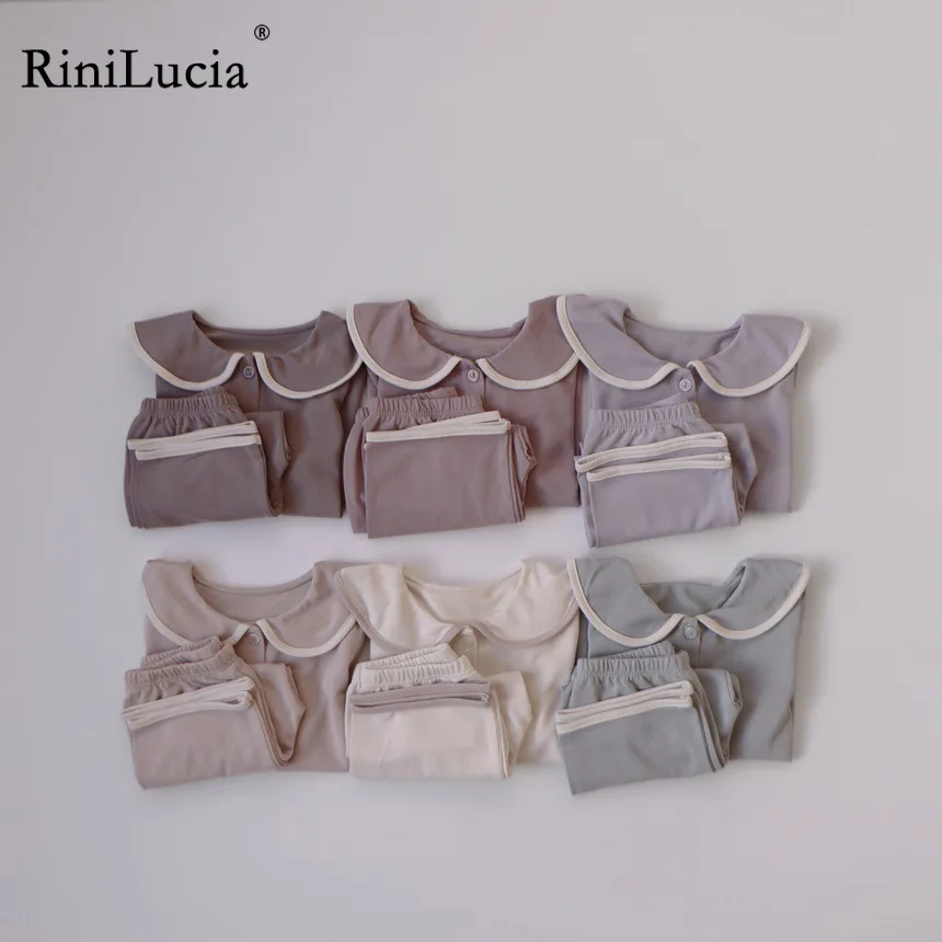 

RiniLucia Kid Girls Lapel Pajama Sets Toddler Kid‘s Solid Long Sleeve Pyjamas Set Sleep Loungewear Children’s Clothing