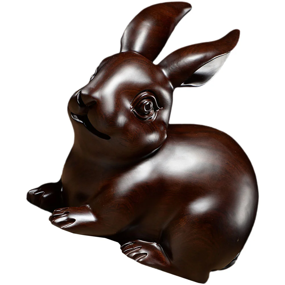 

Exquisite Lifelike Widely-used Wood Carved Bunny Decorative Rabbit Statue Desktop Bunny Decor for Home Decor