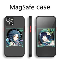 genshin impact zhongli xiao hutao phone case transparent magsafe magnetic magnet for iphone 13 12 11 pro max mini