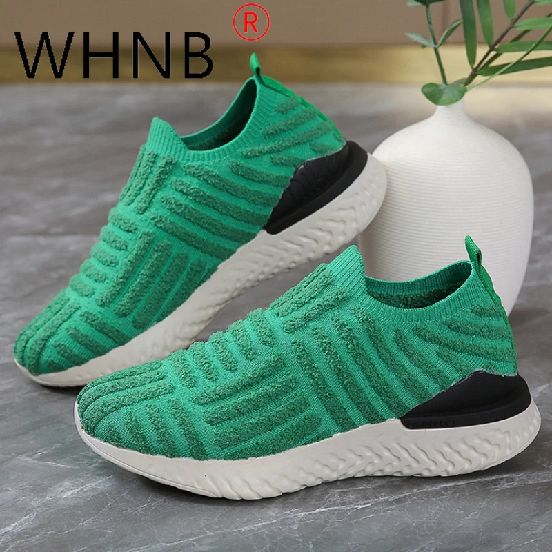 

Whnb 2022 Spring New Women's Platform Sneakers Shoes Green Pink Corduroy Running Shoes Plus Size Knit Women's Shoes 35-43