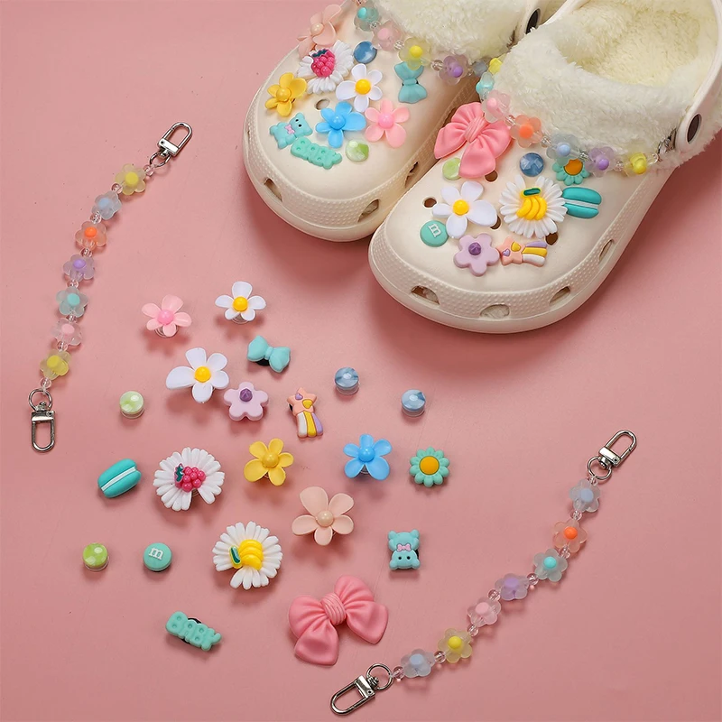 

1/23pcs Charms Designer Cute Jelly Chain Croc Flowers Shoes Decaration Accessories Pendant Jibb for Croc Clogs Kids Girls Gifts