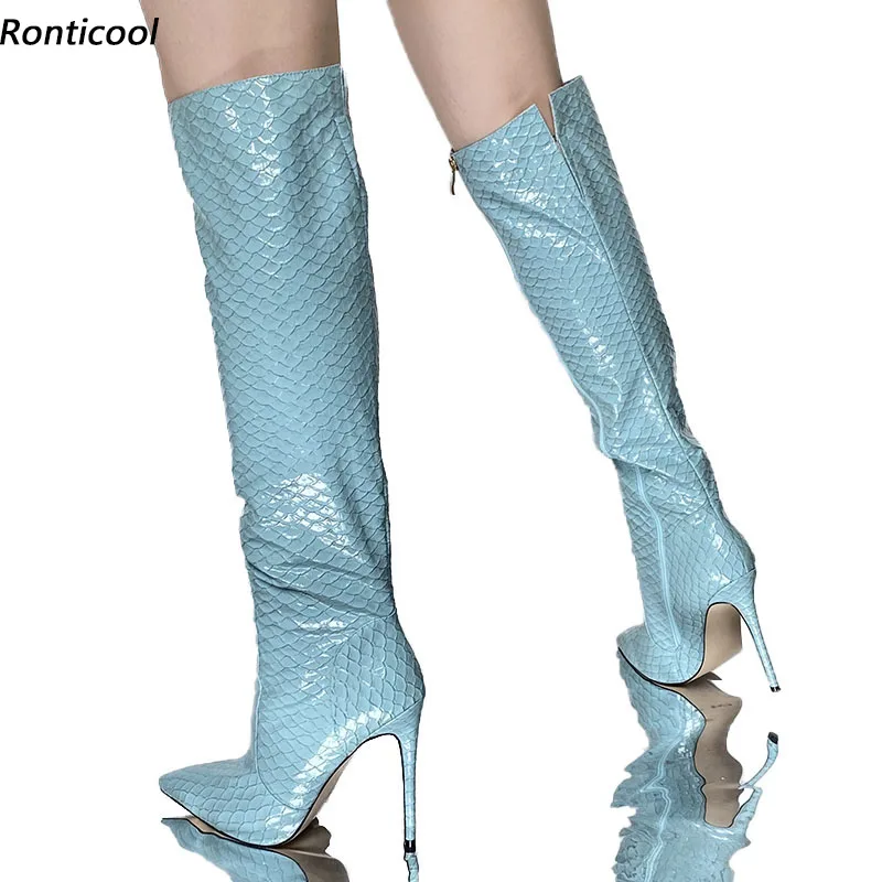 Ronticool женские зимние сапоги до колена ручной работы боковая молния туфли на