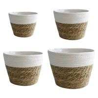2022jmtnordic handmade straw basket laundry picnic toy storage woven flower pot plant container home decoration