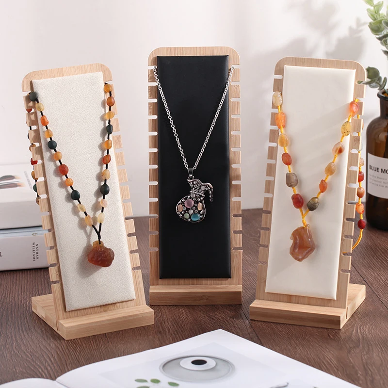 

Three-Color Bamboo And Wood Jewelry Necklace Display Stand Solid Wood Pendant Stand For Jewelry Display Props-1Pcs