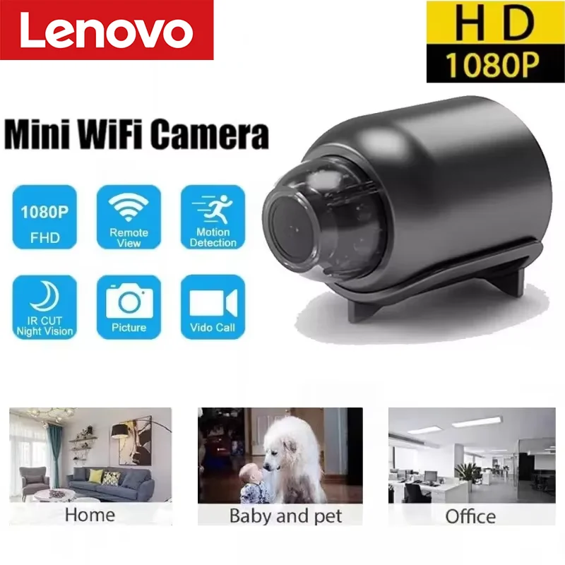 

Мини-камера безопасности Lenovo 1080P FullHD с Wi-Fi, двусторонней аудиосвязью, обнаружением движения и инфракрасным ночным видением