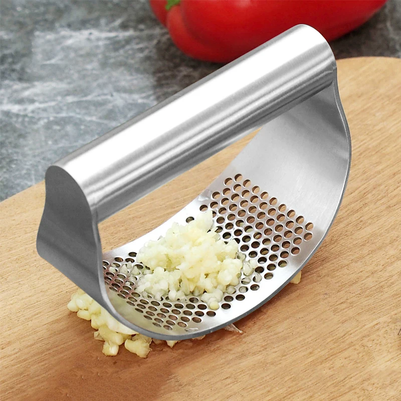 

304 Stainless Steel Garlic Press Manual Curved Grinding Chopper Vegetable Cooking Crusher Kitchen Gadgets Utensil Knoflookpers