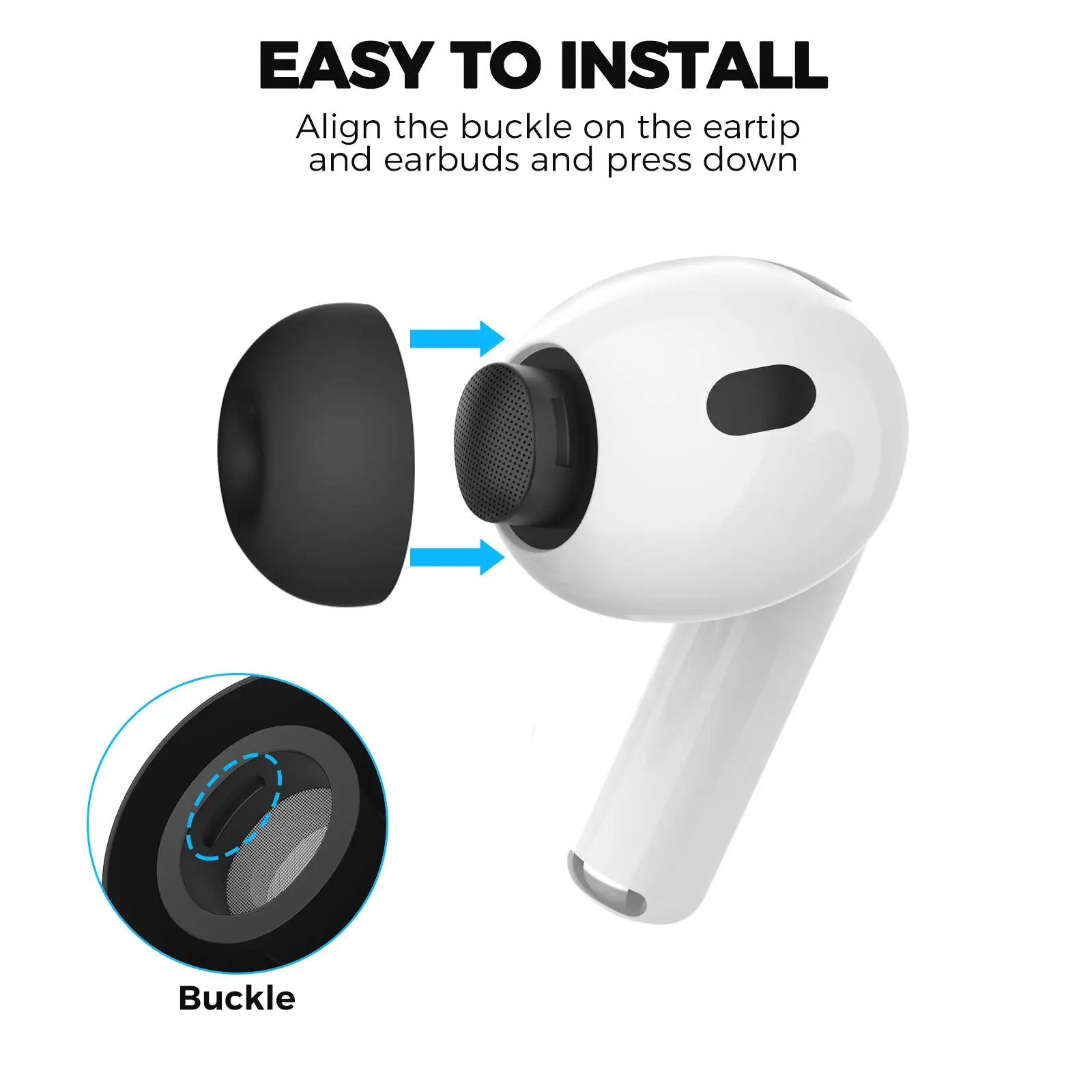 Фото Сменные силиконовые насадки для AirPods Pro 3 (4 пары, размеры XS/S/M/L) с набором для хранения и чистки, щетка для чистки, цветные (разные цвета) №1