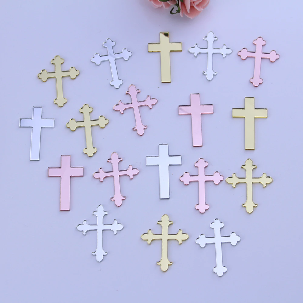 

24 Pieces 2mm Thickness Acrylic Gold / Silver Mirror Laser Cutting Cross Baptism Wedding Party Favors Home Decoration