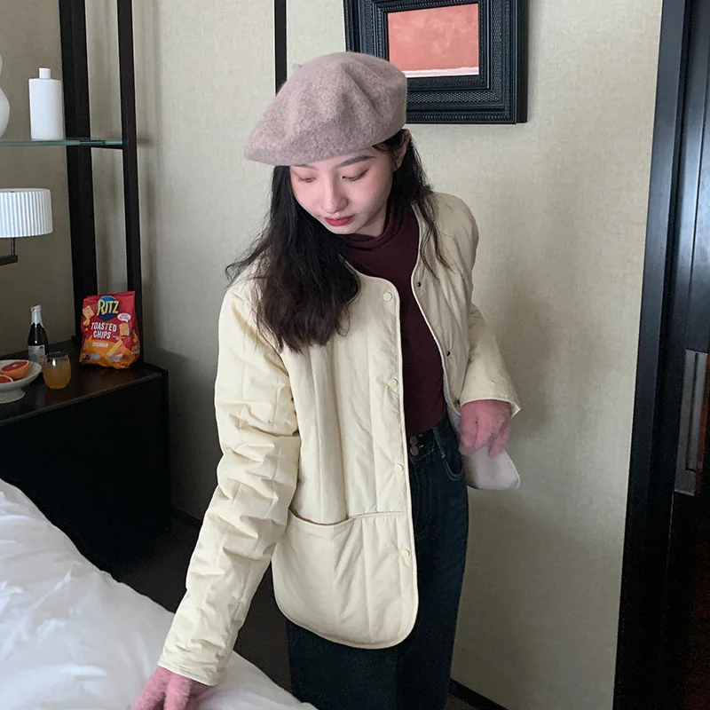 Literary and Artistic Leisure Has No Collar Thin Light Cotton Clothing Autumn Winter New Loose and Versatile Little Coat