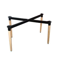 Metal Frame Stand for 120x60cm Table with Iron Made X Chasis and Wood Legs