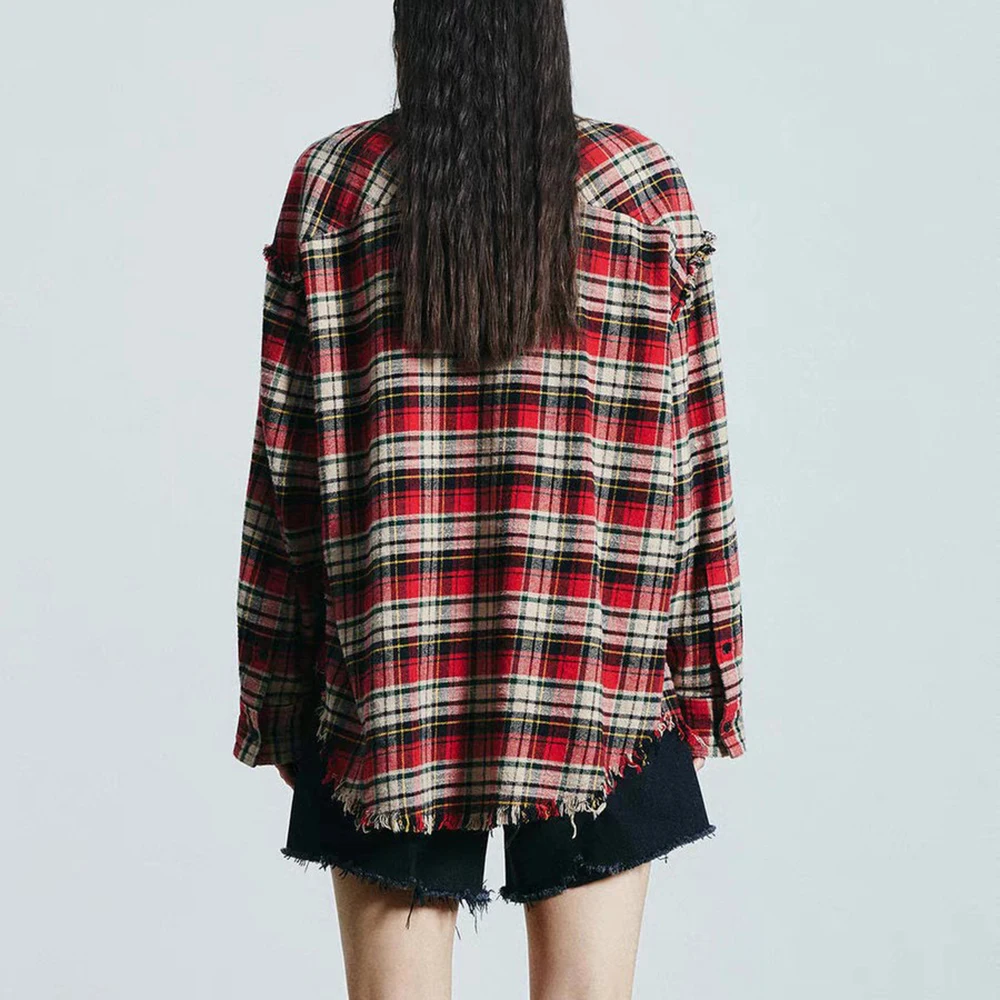 Женская рубашка с длинным рукавом хлопковая блузка необработанными краями