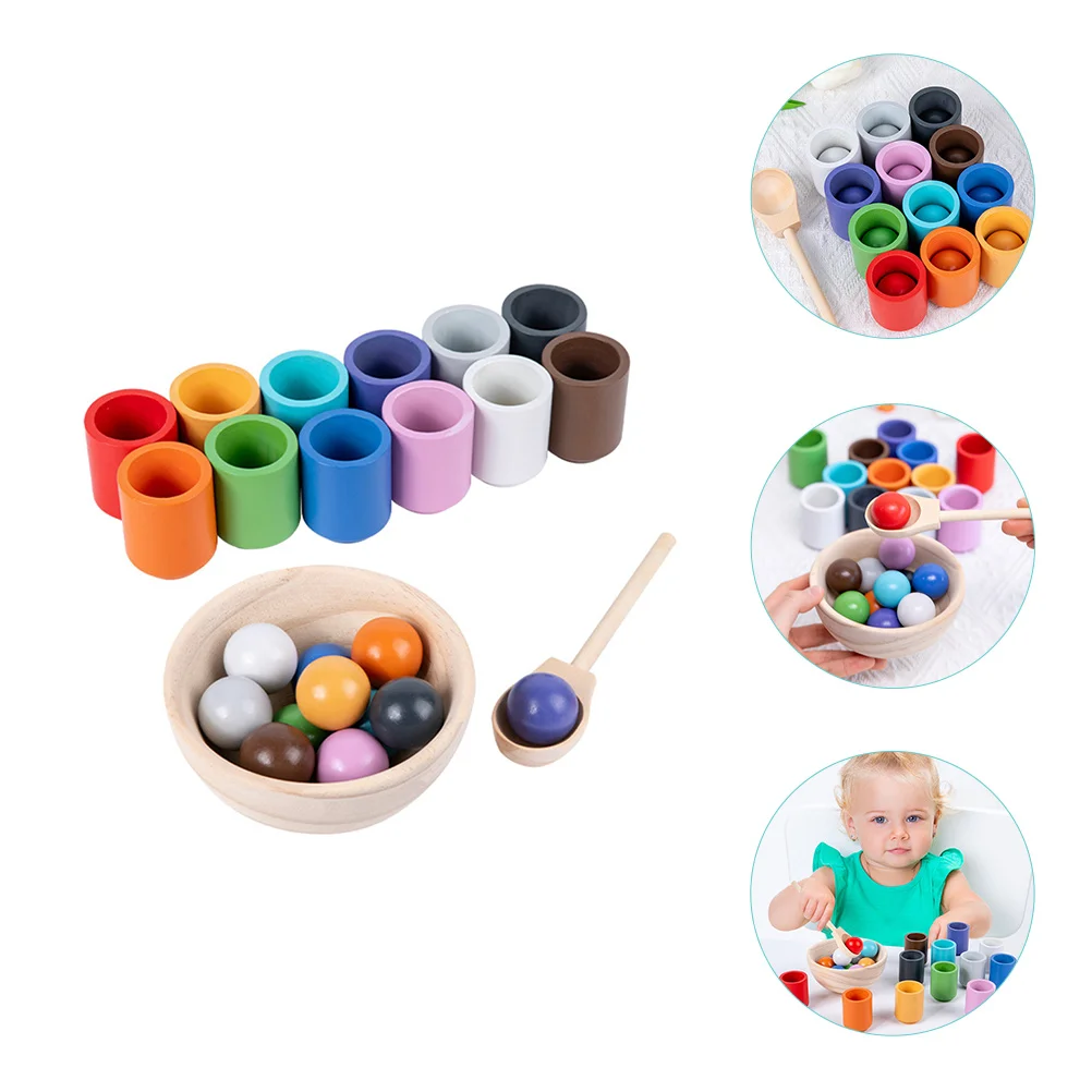 

1 Set of Rainbow Balls in Cups Montessori Wooden Sorter Game Color Sorting and Counting for Kids Preschool Learning Education