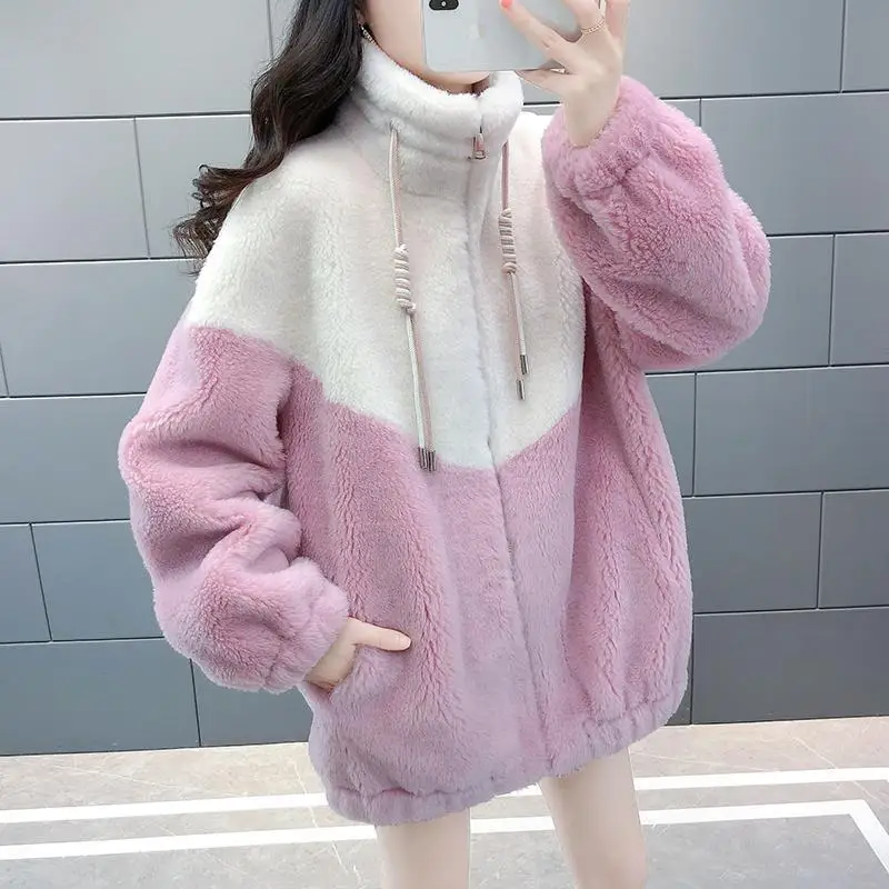 

Women's Coat 2022 Thickened Hip-hop Lamb Fur Coat Sheep Shearling Fur Rabbit Fur Stitching Cotton Coat Tide