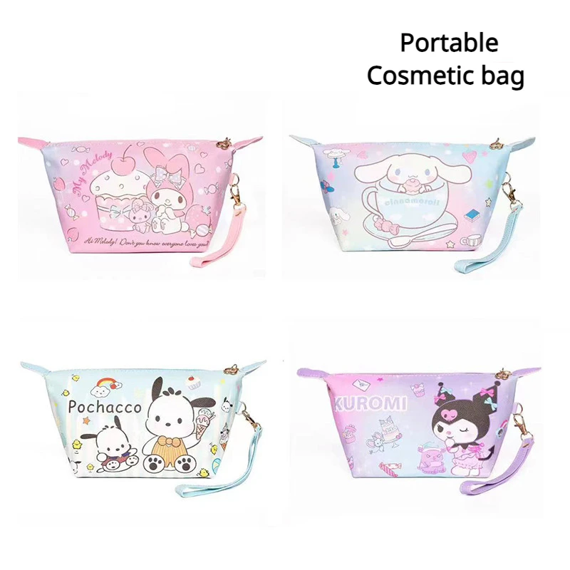 

Cinnamoroll Hello Kitty My Melody Pochacco Cosmetic Bag Portable Leisure Travel Wash Bag Leather Zipper Waterproof Dumpling Bag