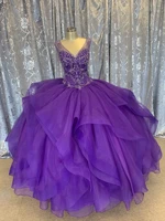luxury beaded long purple quinceanera dress for sweet 16 year ball gown layered sexy v neck debut gowns second reception dresses