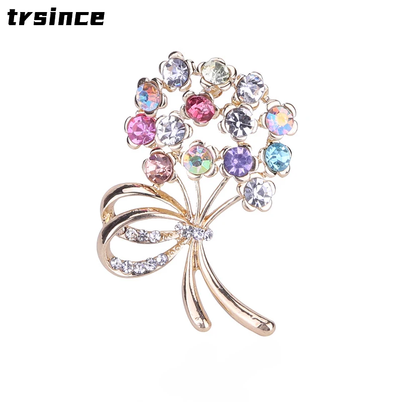 

Fashion New Personality Handmade Crystal Colored Branches and Leaves Brooch Women's Coat Dress Pin Accessories