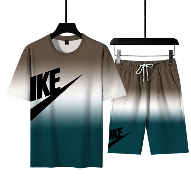 Summer Men's Tracksuit 2 Pieces Sets Brand Casual T-Shirt Beach Shorts Outfits Fashion Print Short Sleeve Male Sportswear Suit