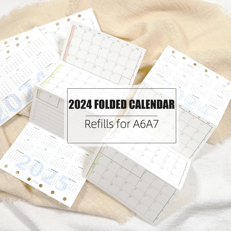 MyPretties 2 листа 2024 сложенный календарь годовой планировщик Заполняемые  бумаги A6 A7 для 6-отверстия бумажник фотосток | AliExpress