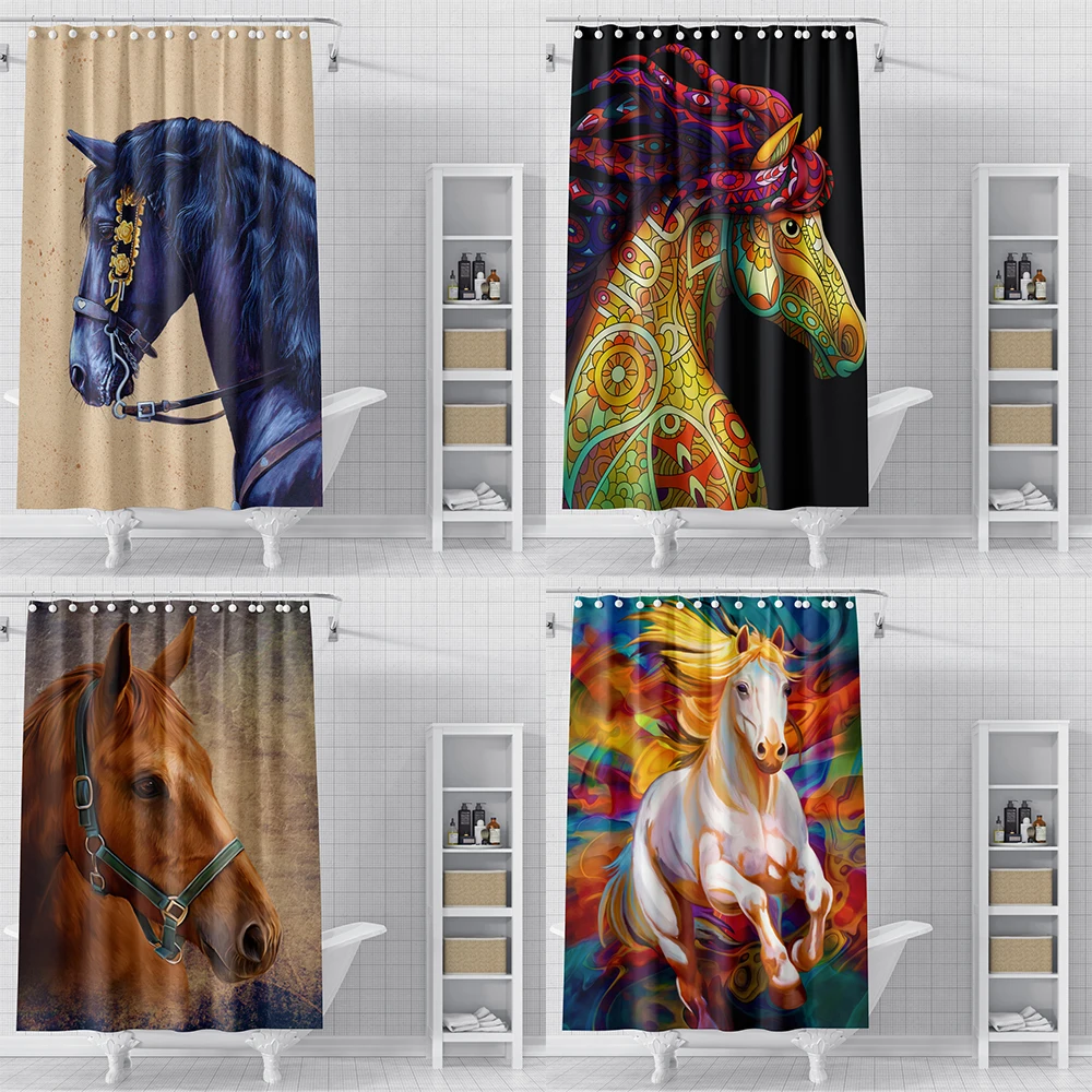 

Running Horse Pattern Shower Curtain Modern Creative Polyester Fabric Waterproof Bath Curtain Shading Shower Curtain Home Decor