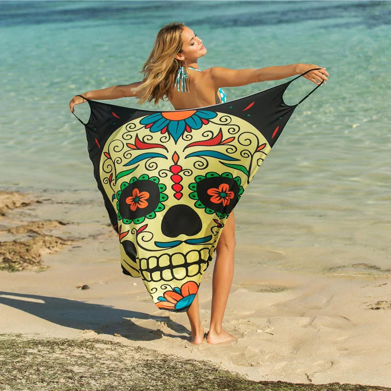 

Sugar Skull Beach Towel Sexy Shawl Beach Skirt Resort Dress Sling Print Dress Swim Butterfly Wrap Lady Sling Clothes Robe Smock