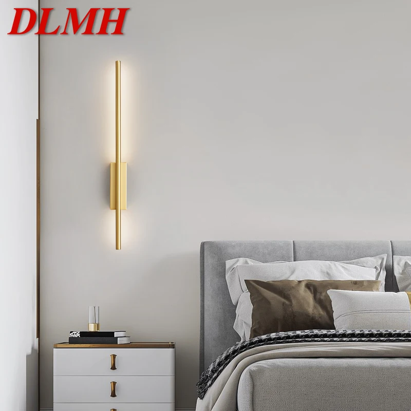 

DLMH Brass Strip Wall Lamp Modern Classic LED 3 Colors Simply Creative Sconce Light for Indoor Bed Living Room Decor