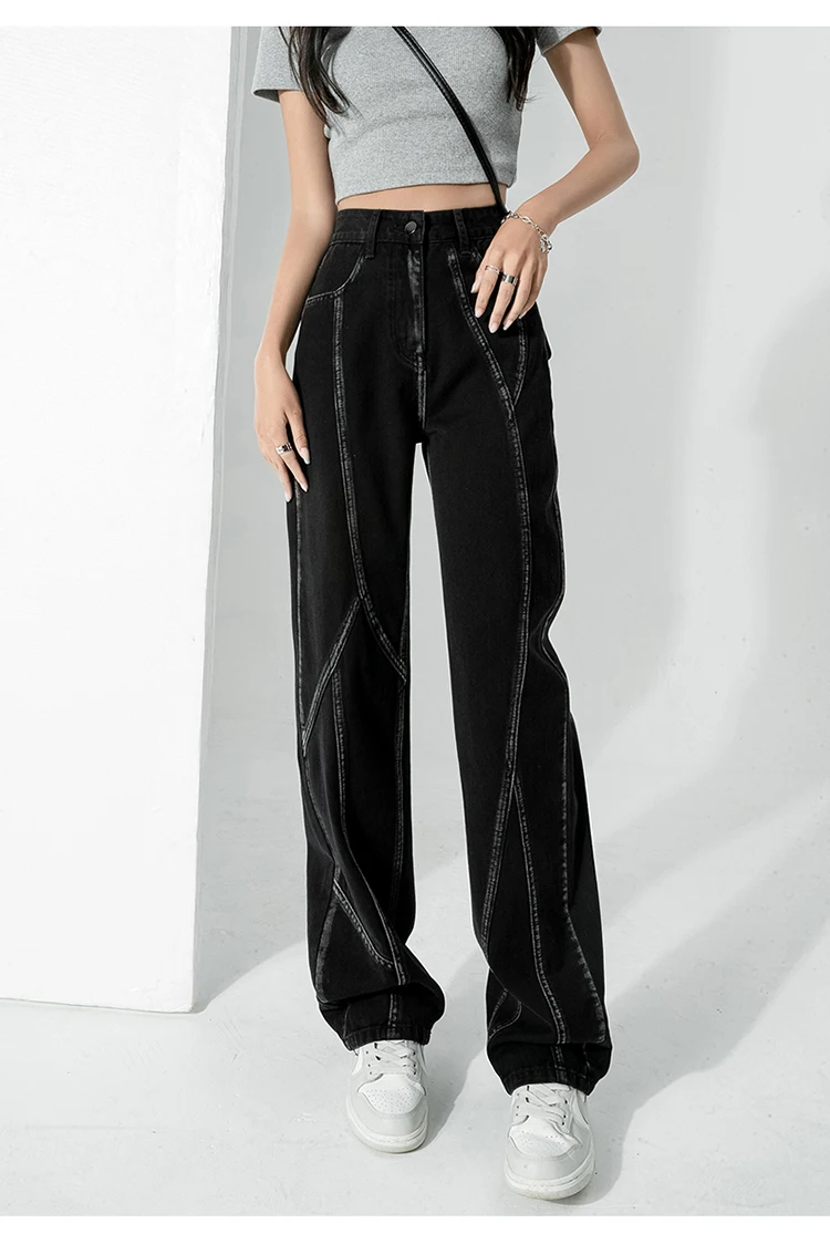 

2023 High Waisted Jeans for Women Black Y2k Denim Pants Vintage Streetwear Xs Jeans Baggy Fashion Straight Trousers Female