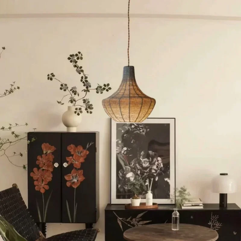 Фото Подвесной светильник Winfordo Wabi Sabi из пеньковой веревки, простой, для спальни, балкона, гостевого дома, ресторана, ручной работы. №5