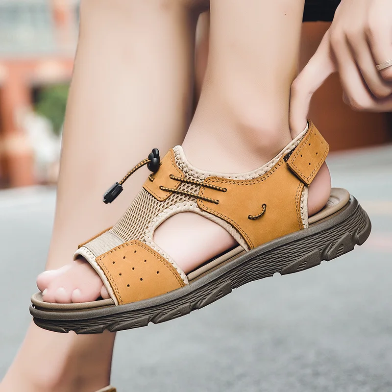 

Сандалии мужские из натуральной кожи, босоножки, модные тапочки, летняя обувь, большие размеры 38-46