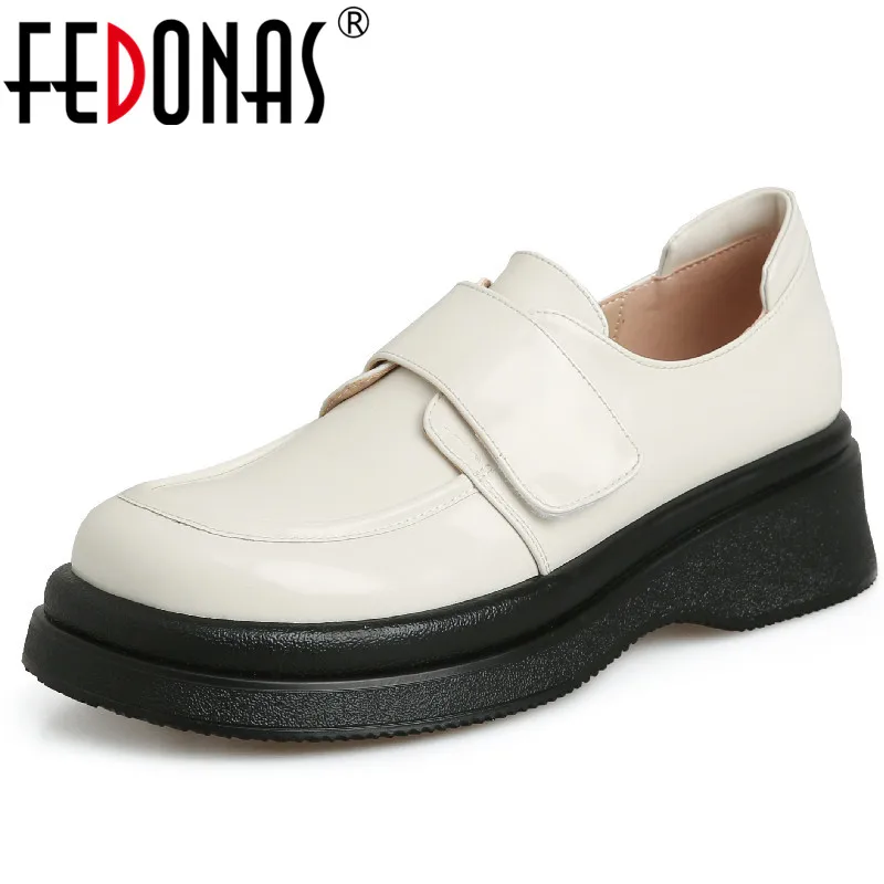 

Женские туфли-лодочки на платформе FEDONAS, черные туфли из натуральной кожи с круглым носком, повседневная обувь для работы на весну и осень 2023