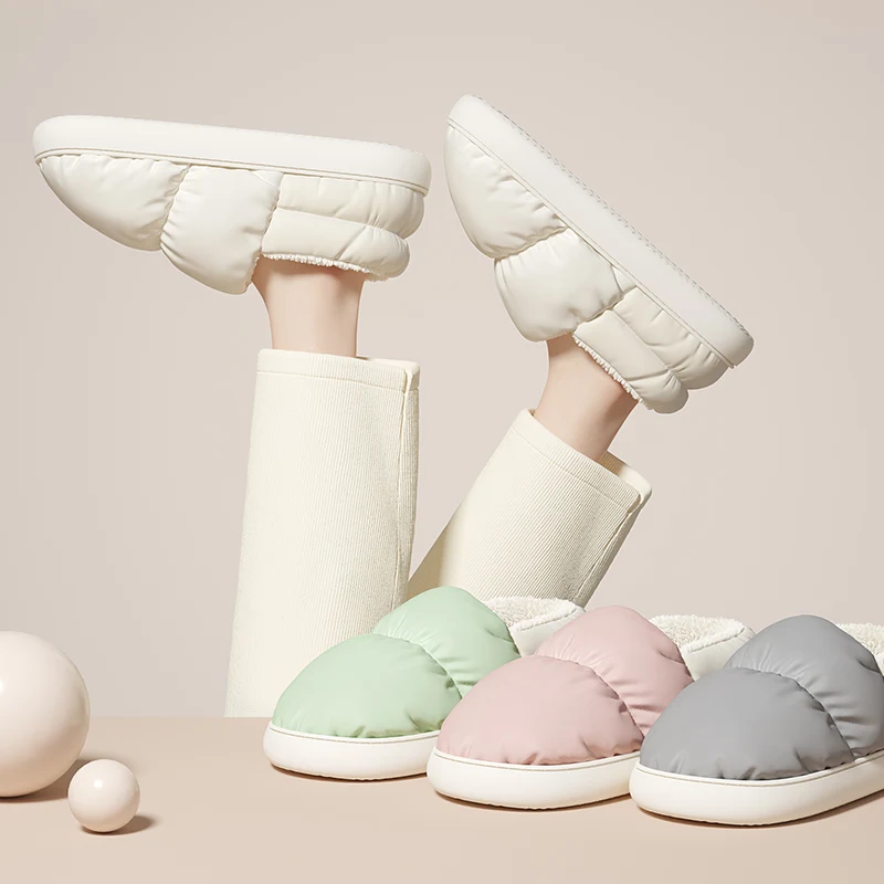 Winter Warm Toast Women Men Slippers Plush Non-Slip Cotton Dual Indoor Fur Outdoor Home Wrap Thick Sole Ladies Couples Shoes