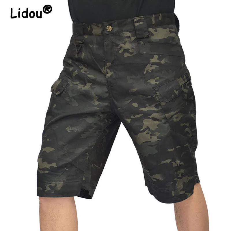 Summer Men's New Overalls, Work Clothes, Waterproof Tactical Shorts, Beach Multi-pocket Five-piece Pants, Elastic Casual Pants