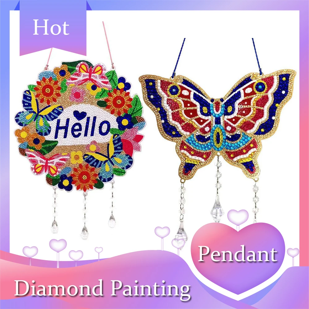 

New DIY Special Shape Diamond Painting Wind Chime Pendant Butterfly Window Home Decor Handmade Diamond Mosaic Art Gift