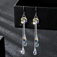 delysia king womens versatile long tassel water drop earrings trendy crystal sparkle temperament anti allergy eardrop