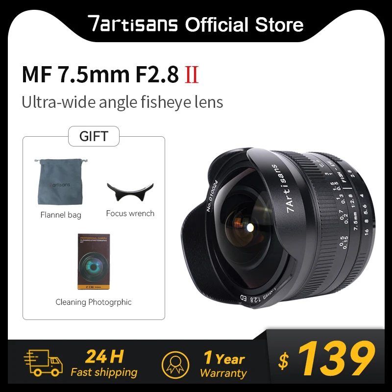 7artisans 7 artisans 7.5mm F2.8 II Ultra Wide-Angle Fisheye Lens for Sony E Fuji XF Nikon Z Micro M4/3 Canon EOS-M mount