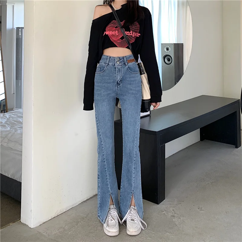 

DD1774 Women's new retro high-waisted slim-cut trousers with slits