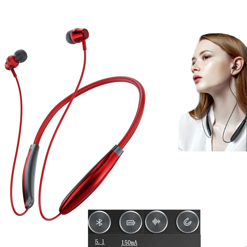 

Wireless Bluetooth 5.1 Headset Earphone Magnetic Sports Headphone Earplugs 9D Noise Reduction Subwoofer Stereo Headset for IOS